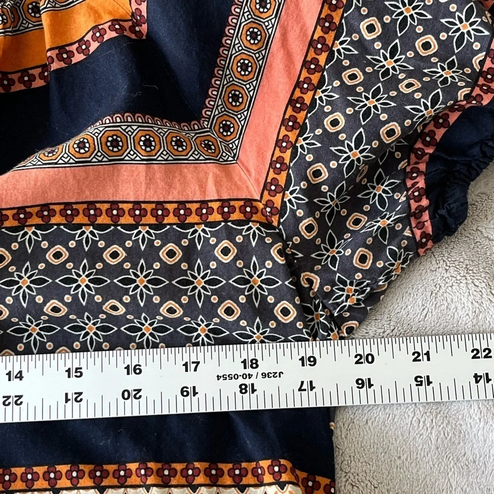LOFT 'Foulard' Tie Neck Puff Sleeve Top Mixed Bohemian Print Cotton Size MP